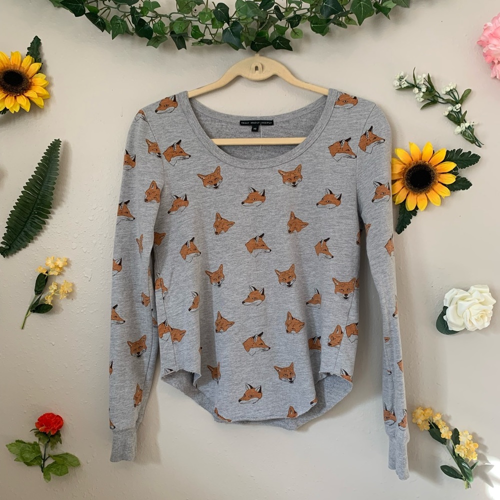 Urban Outfitters Scoopneck Fox Print Long Sleeve Tee